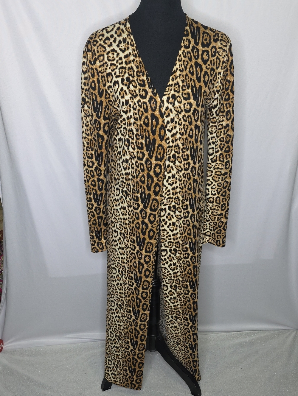 Umgee Leopard Print Long Cardigan Knit Jacket in Tan and Black